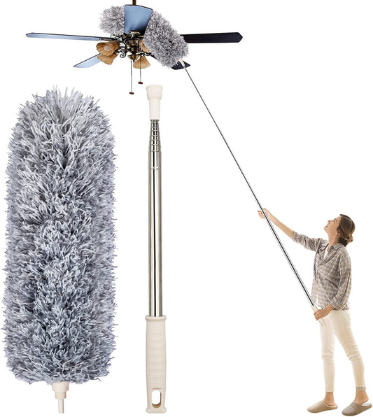 Flexible Microfiber Feather Duster Kit with 30-100 Inches Telescoping Extension Pole